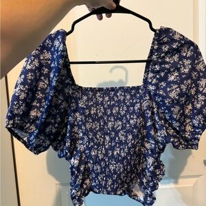 Floral Blue Puff Sleeve Top